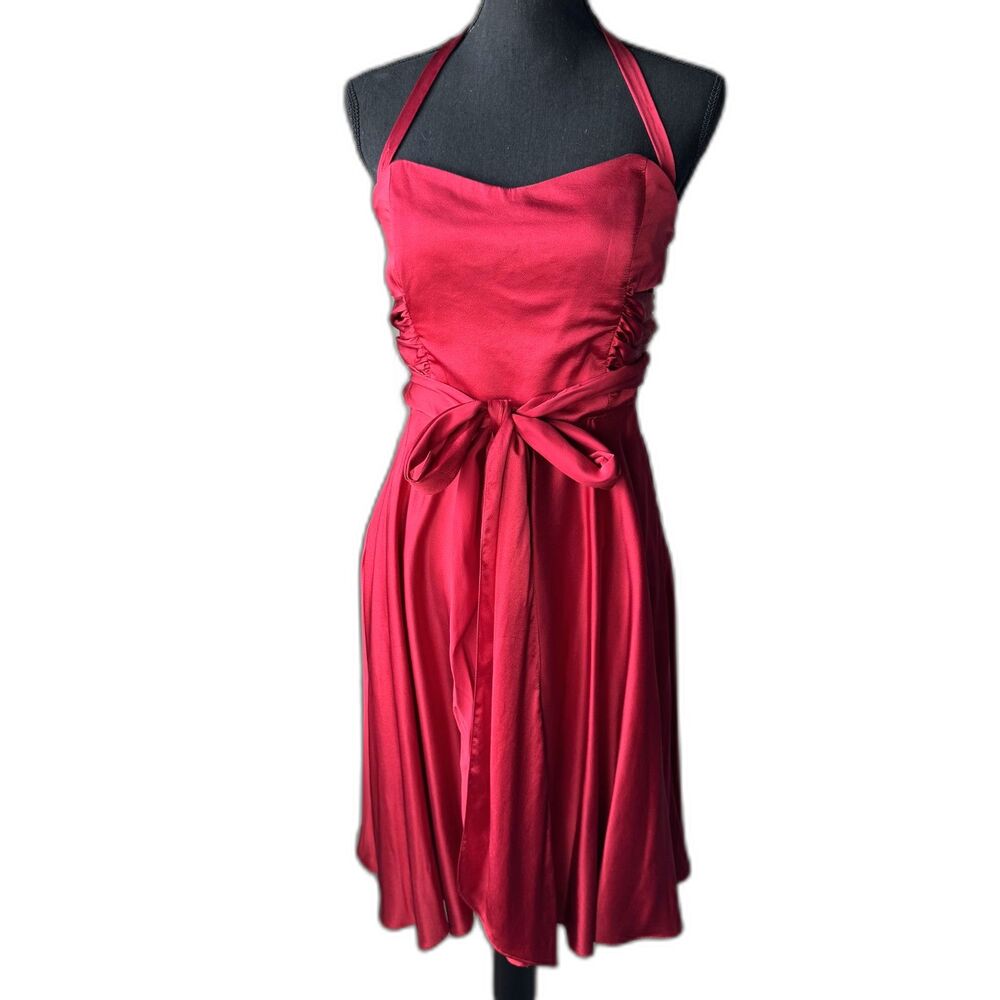 Size 10 Y2K vintage Betsey Johnson 100% silk red halter dress (10443)